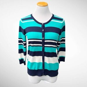 7th Avenue NY&Co Striped Buttondown Cardigan 3/4-Sleeves
